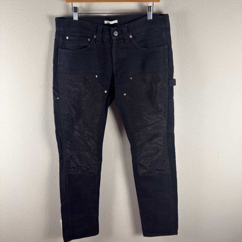 Helmut Lang Double Knee Carpenter Jeans Black Waxed Coated Denim Size 34